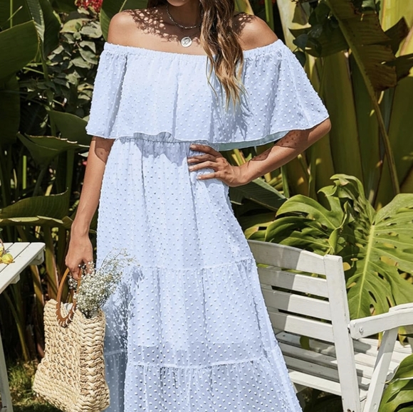 Kirundo Women's Summer Off Shoulder Maxi Dress Light Blue Size Small - Picture 2 of 7